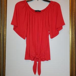 Kim & Cami Flowy Melon Tie Front Top